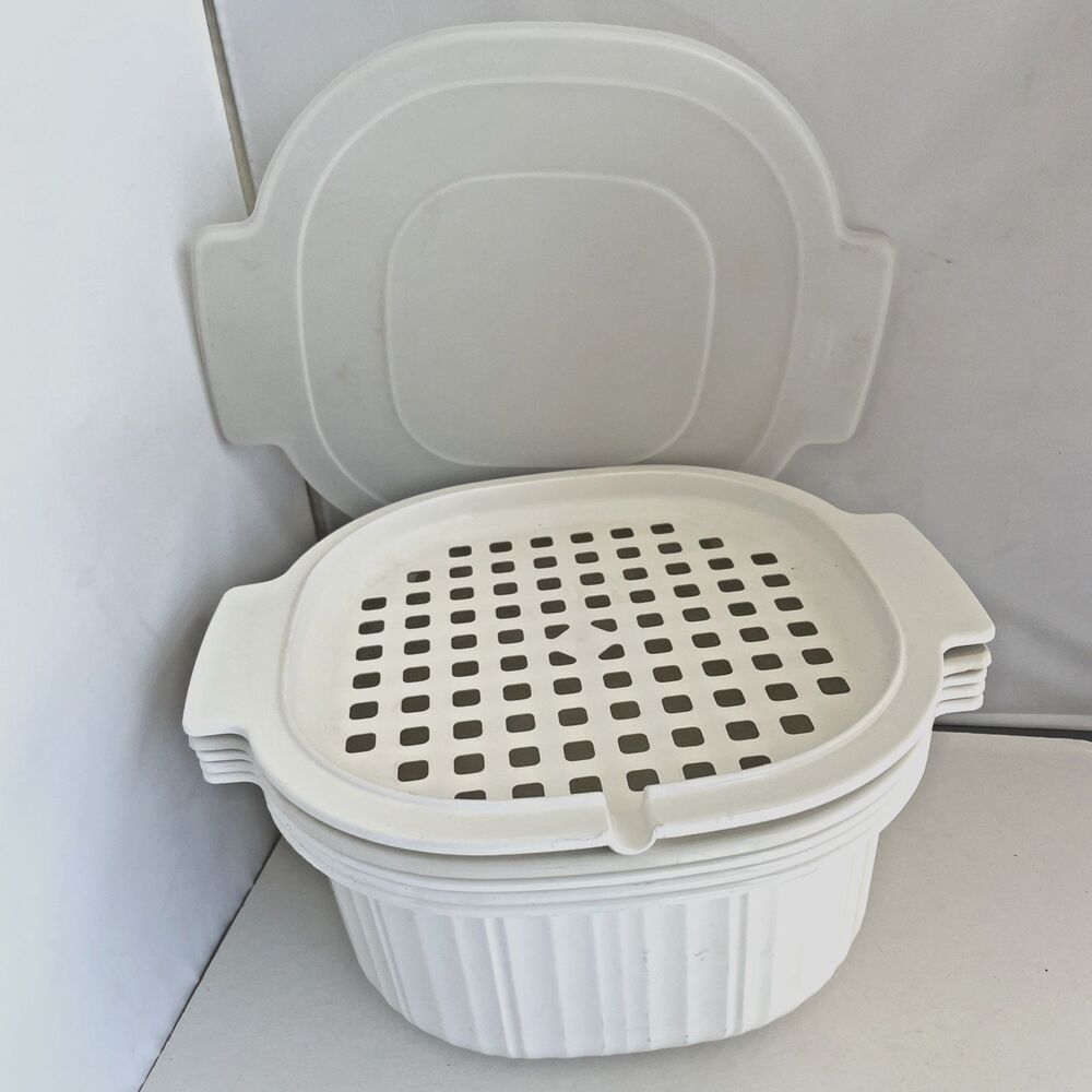 6 PC RUBBERMAID MICROWAVE COOKWARE STACK NESTING 2 & 3 QT, STRAINER & ROAST RACK